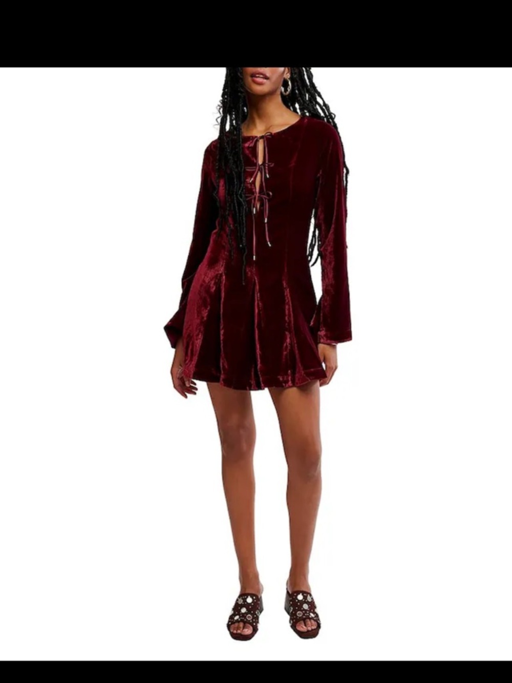 NWT free people Linney V-Neck Tie Front Long Sleeve Velvet Mini Dress